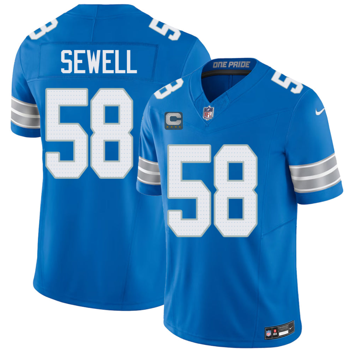 Men's Blue Detroit Lions #58 Penei Sewell 2026 With 4-Star C Patch F.U.S.E. Vapor Limited Stitched Jersey